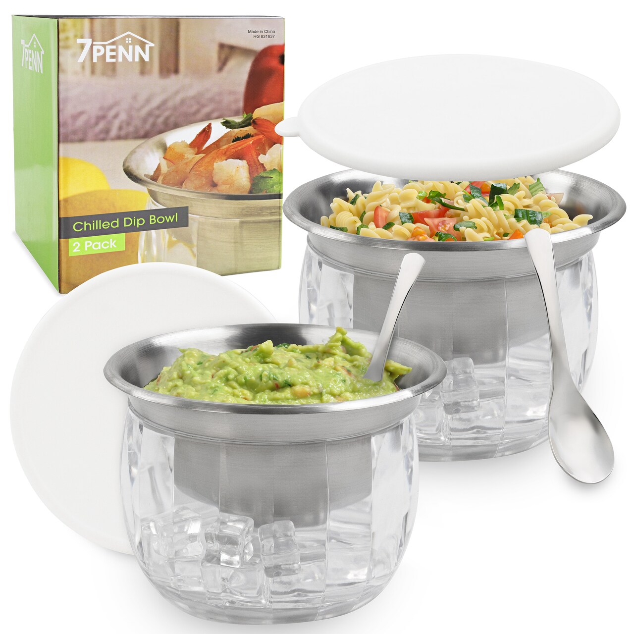 7Penn Cocktail Shrimp Serving Dish with Ice Chamber 2pk - 20oz Stainless Bowl